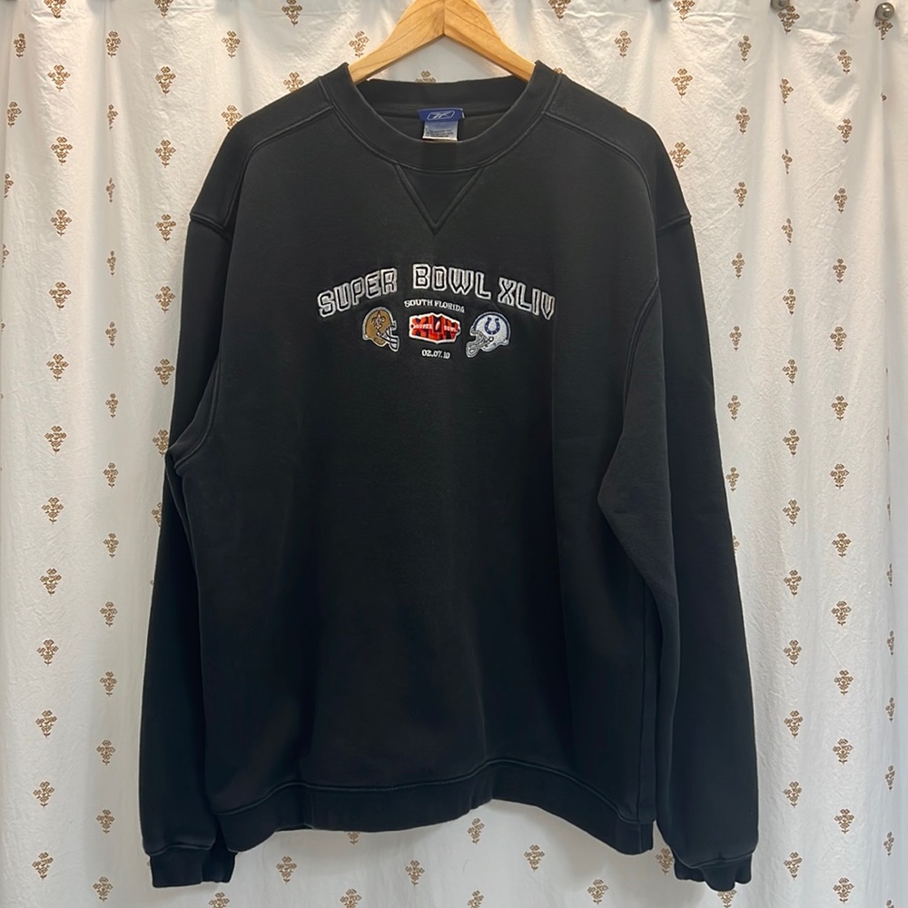 Super bowl 44 Saints vs Colts 2010 Embroidered Reebok Crew Neck Sweatshirt